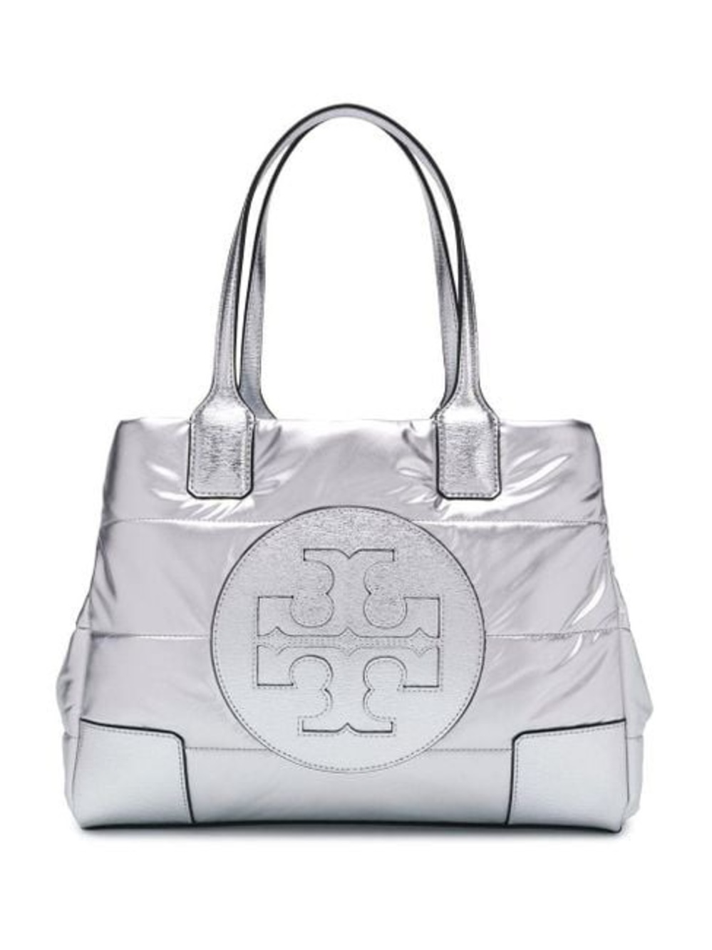 Tory Burch Puffer Ella Silver Metallic Tote Carry All Work Travel Bag - Picture 7 of 11